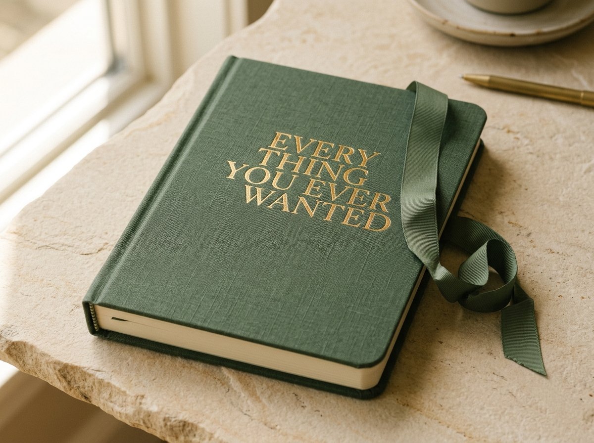 Green linen journal with a ribbon marker